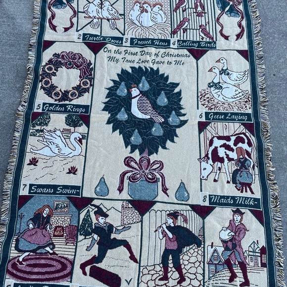 Vintage 12 Days of Christmas Tapestry Throw Blanket Goodwin Weavers | USA Made - Picture 2 of 2